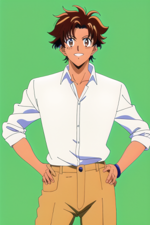Male, 1 person, 30 years old, tan skin, 1980s anime style, dark brown hair, side s-2401411124.png