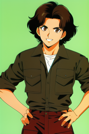 brown hair, brown eyes, 1980s style, sideburns, mechanic, facing viewer, hands o s-3743221146.png